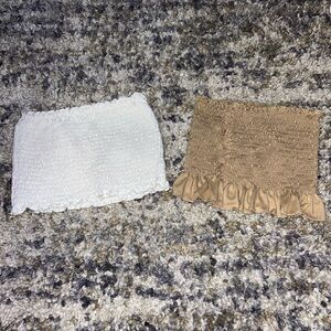 White and Tan Smocked Tube Tops